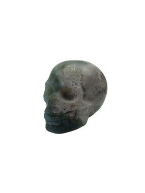 Miniature Stone Skull Hand Carved Polished Green and White Smooth 1"